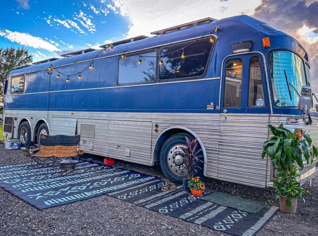 a photo of our vintage bus Blue Betty that we purchased 5 years ago